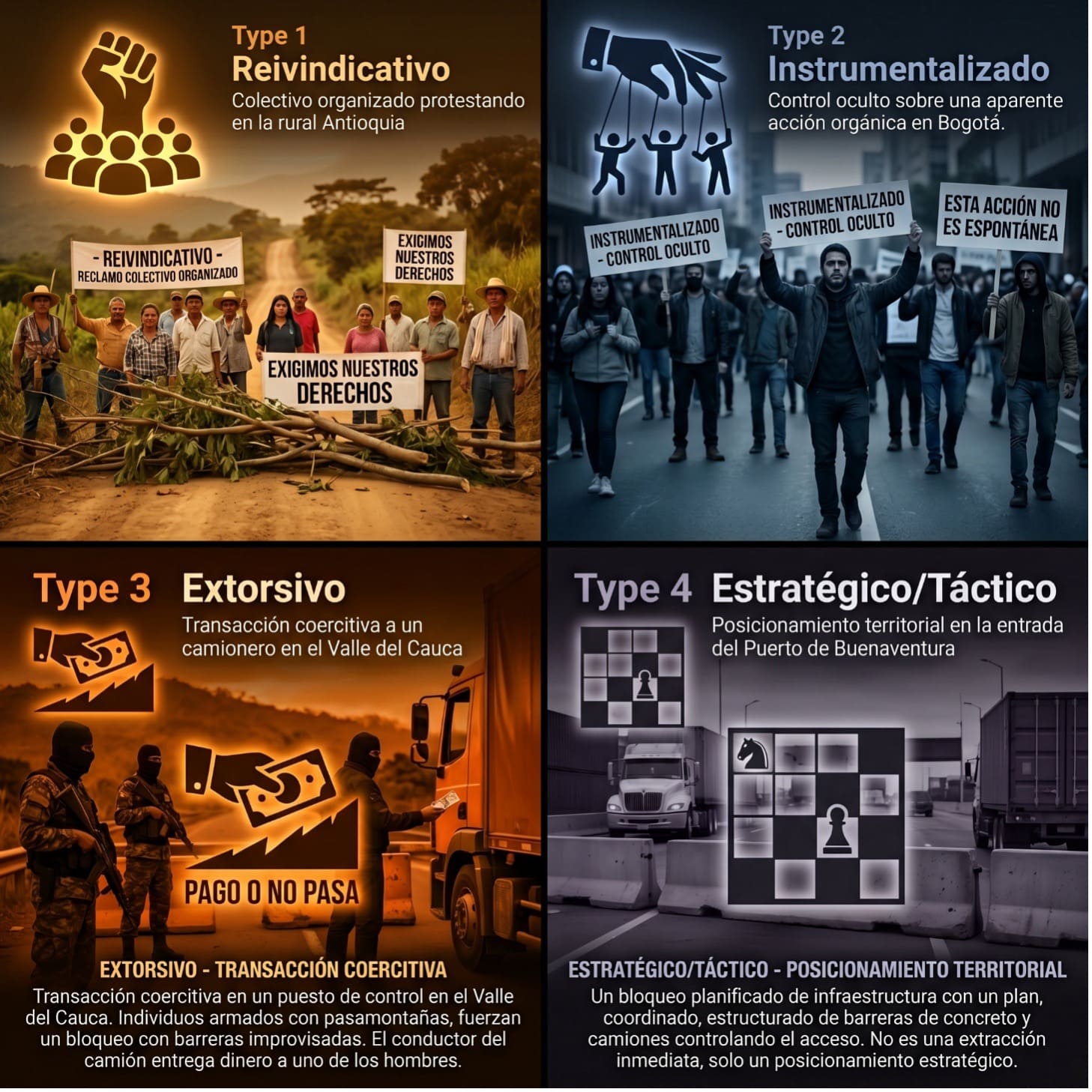 Vandalismo organizado en Colombia: ataques a infraestructura vial y vehículos como mecanismo de extorsión y control territorial